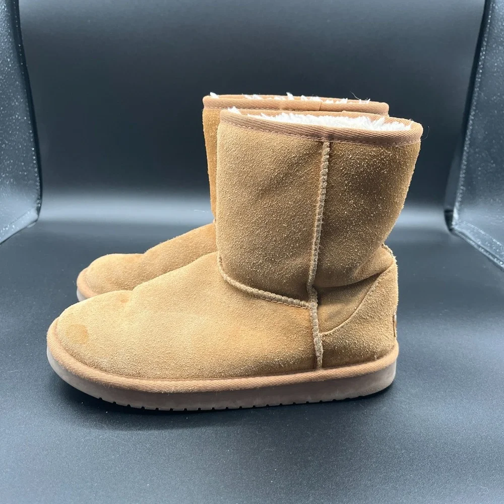 Koolaburra by UGG Victoria Short Boots Kids 3 Brown Suede Faux Fur Lined 1019374